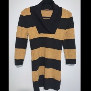 Gold and black sweater dress with v neck size small